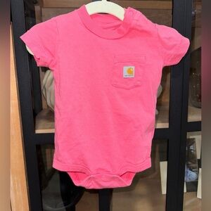 Carhartt baby bodysuit onesie short sleeve coral neon pink girl logo pocket tee